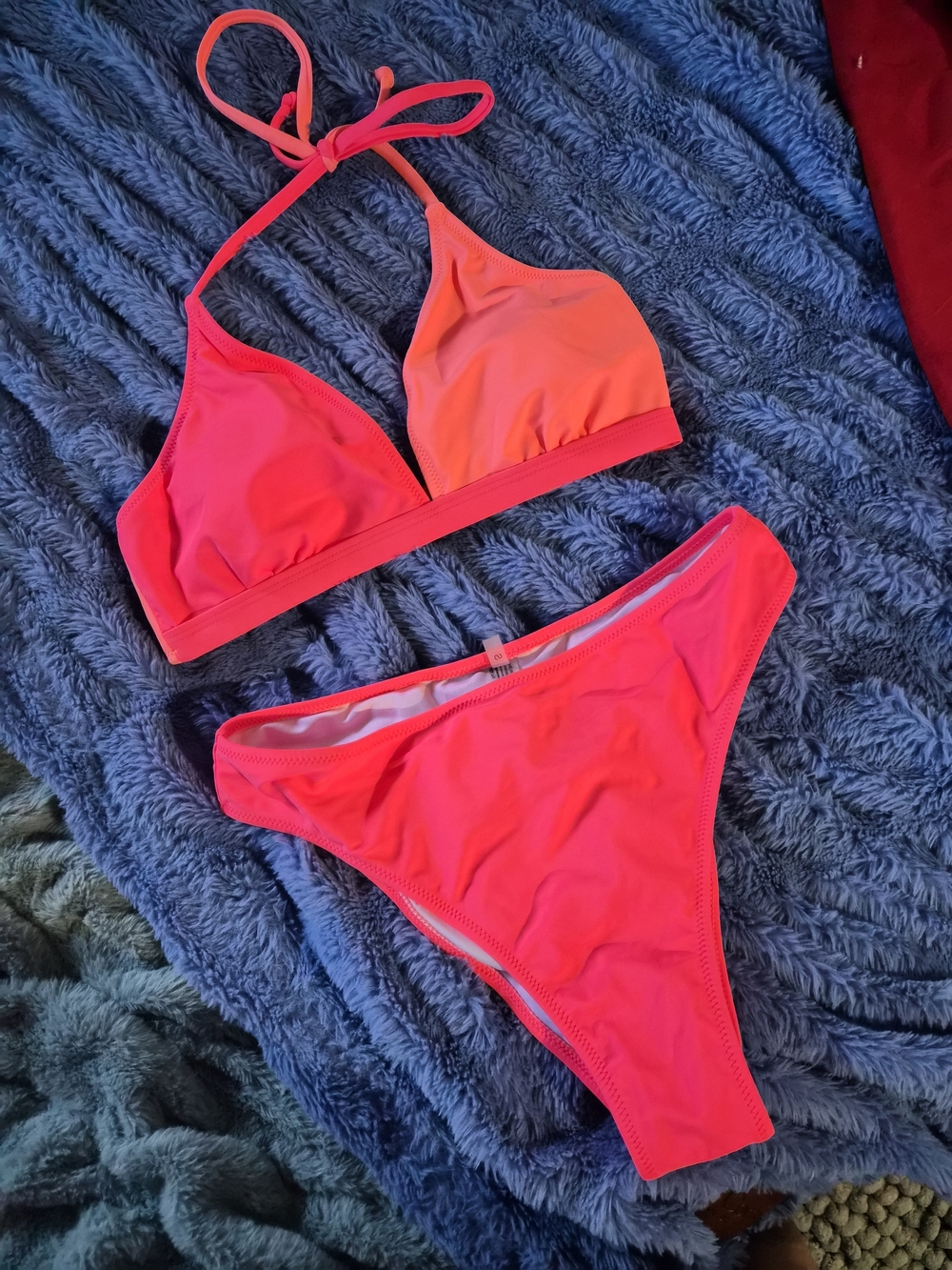 Bright Neon Pink & Coral Triangle Bikini Set - Women's Halter Two-Piece